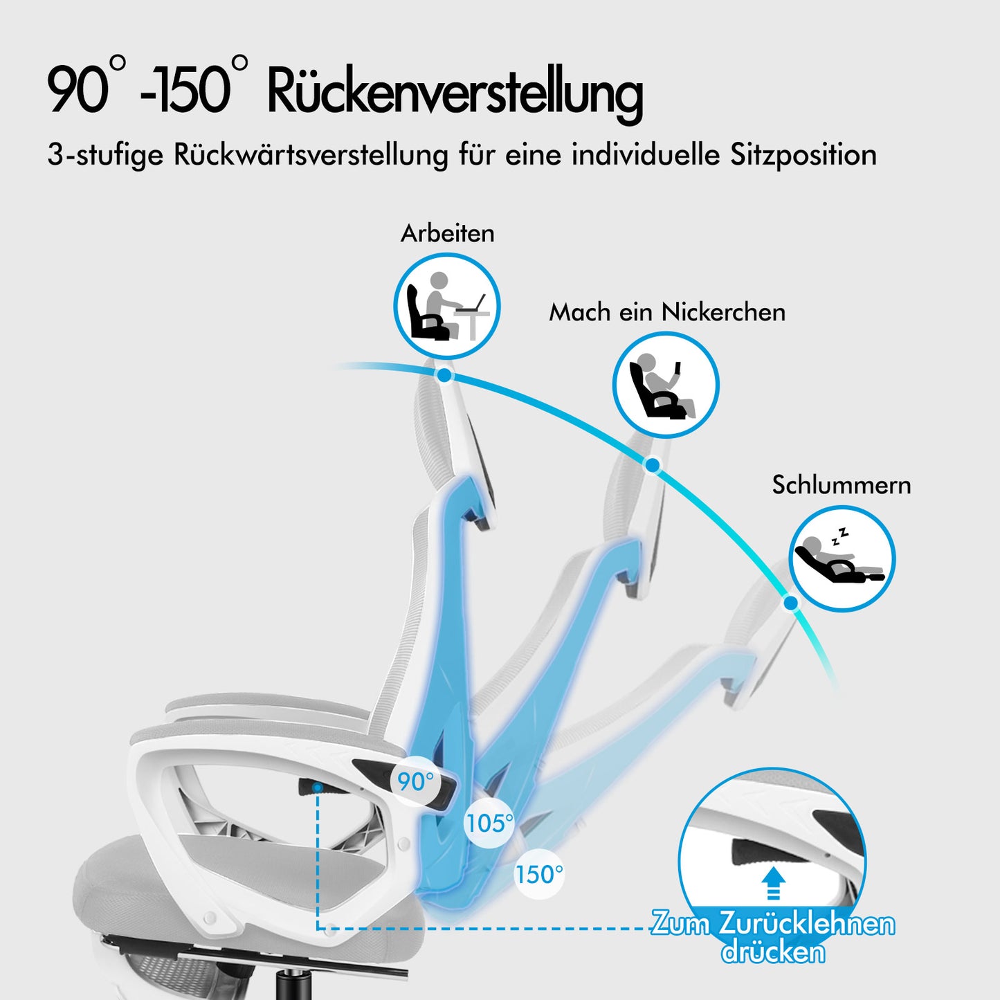 ALFORDSON Mesh Bürostuhl Executive Computer Liege Stoff Racing Sitz Arbeit, Nova, Weiß & Grau