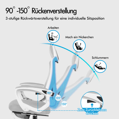 ALFORDSON Mesh Bürostuhl Executive Computer Liege Stoff Racing Sitz Arbeit, Nova, Weiß & Grau