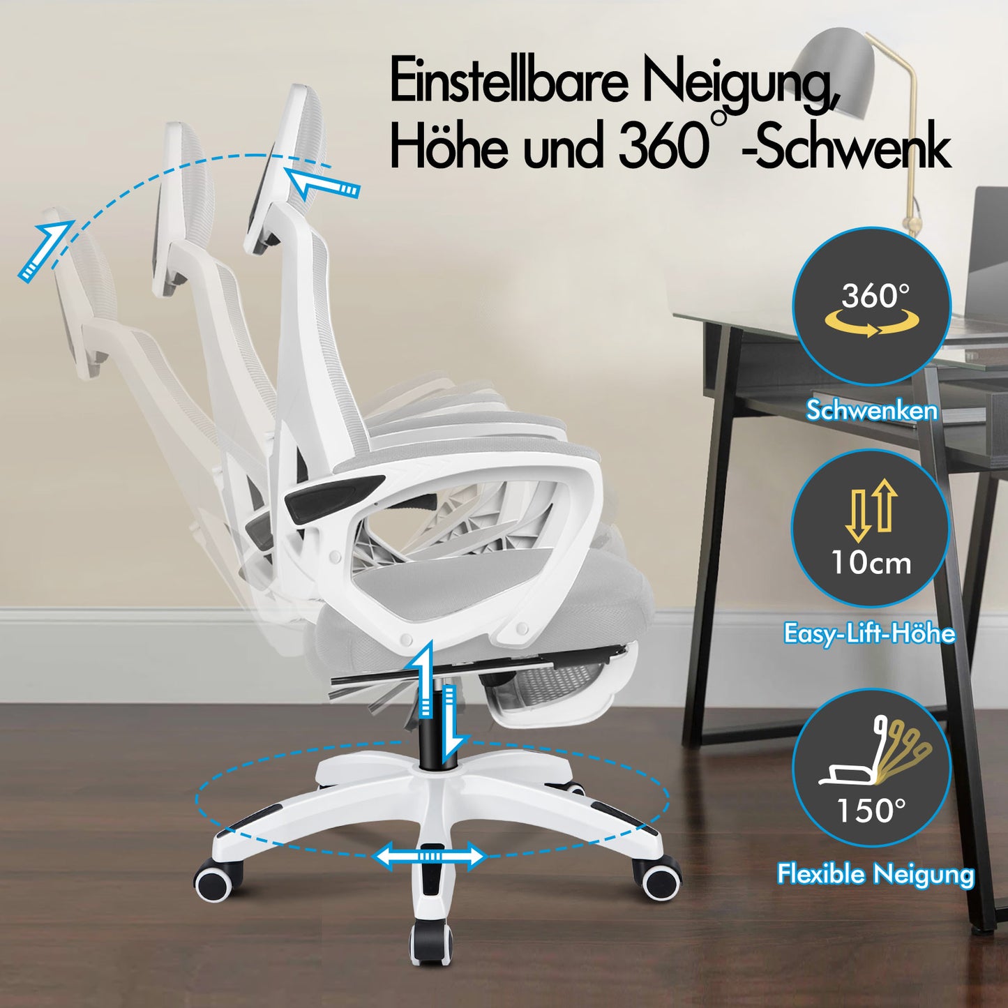 ALFORDSON Mesh Bürostuhl Executive Computer Liege Stoff Racing Sitz Arbeit, Nova, Weiß & Grau