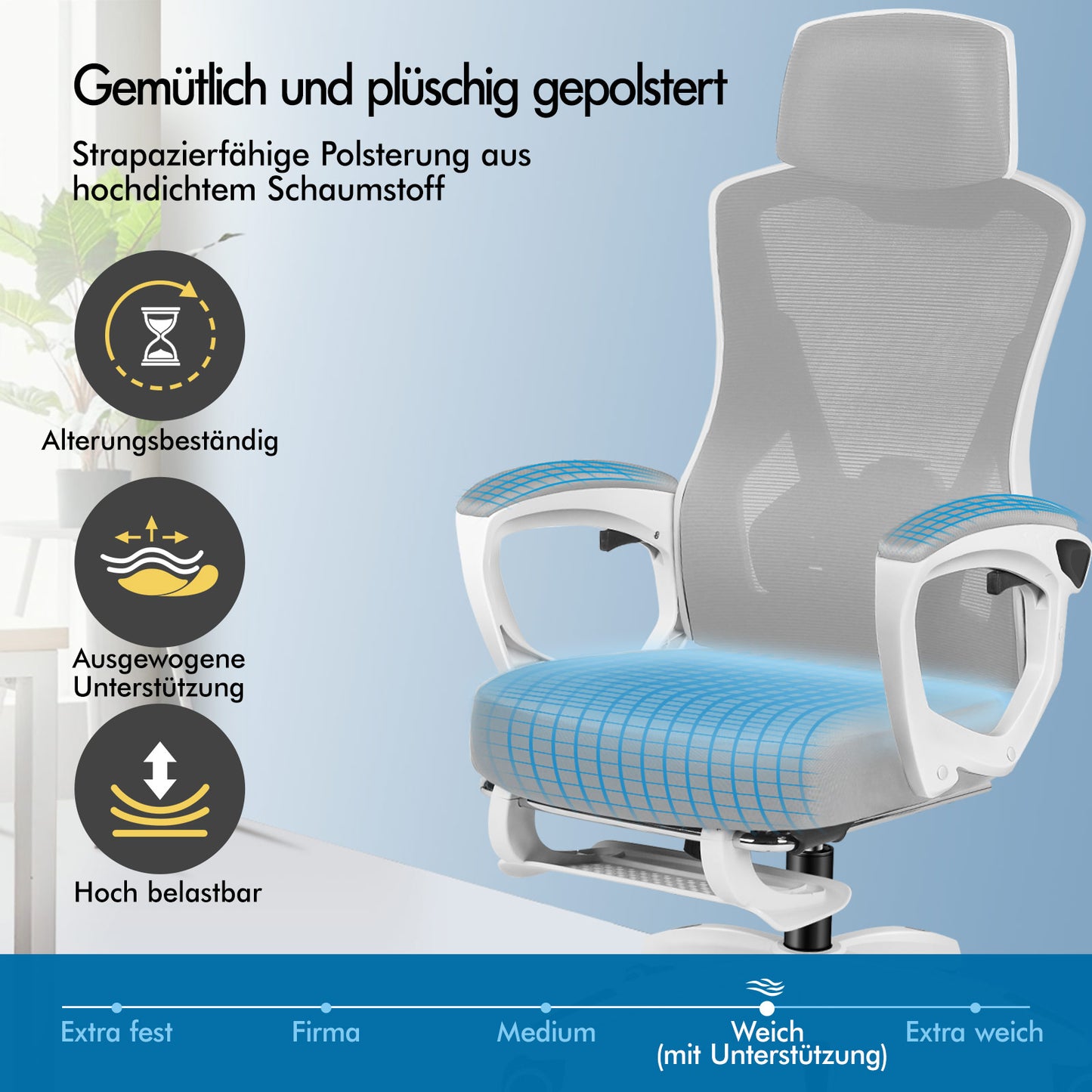 ALFORDSON Mesh Bürostuhl Executive Computer Liege Stoff Racing Sitz Arbeit, Nova, Weiß & Grau