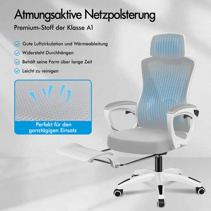 ALFORDSON Mesh Bürostuhl Executive Computer Liege Stoff Racing Sitz Arbeit, Nova, Weiß & Grau