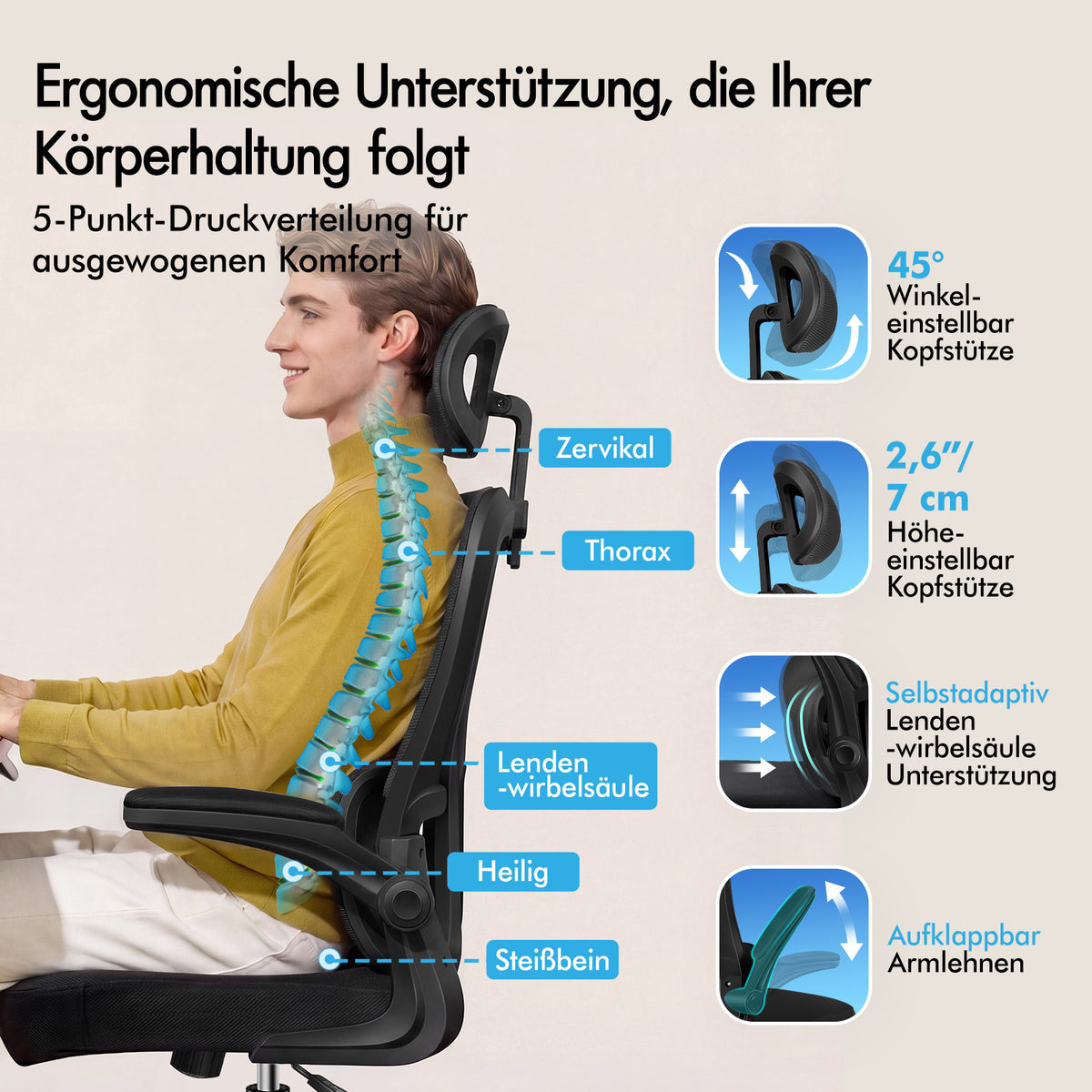 ALFORDSON Netzgewebe Bürostuhl Gaming Führungskräfte Computer Sitz Arbeit, Nyles, Schwarz