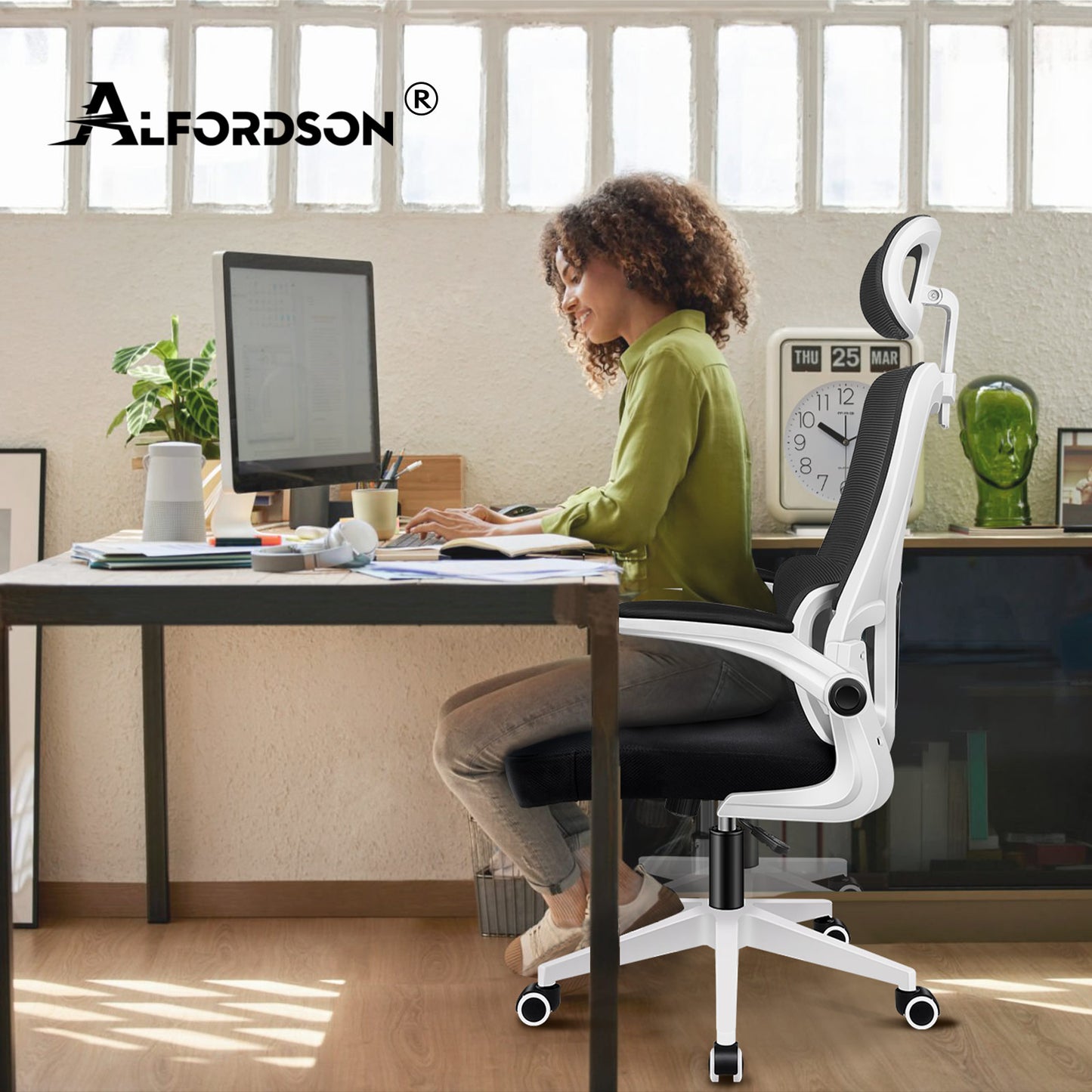 ALFORDSON Netzgewebe Bürostuhl Gaming Führungskräfte Computer Sitz Arbeit, Nyles, Schwarz & Weiß