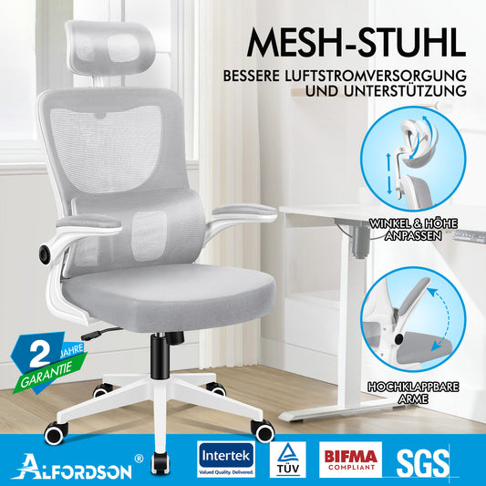 ALFORDSON Netzgewebe Bürostuhl Gaming Führungskräfte Computer Sitz Arbeit, Nyles, Weiß & Grau