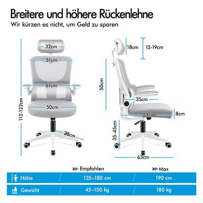 ALFORDSON Netzgewebe Bürostuhl Gaming Führungskräfte Computer Sitz Arbeit, Nyles, Weiß & Grau