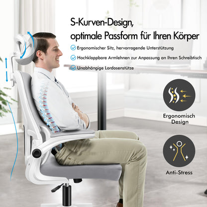 ALFORDSON Netzgewebe Bürostuhl Gaming Führungskräfte Computer Sitz Arbeit, Nyles, Weiß & Grau