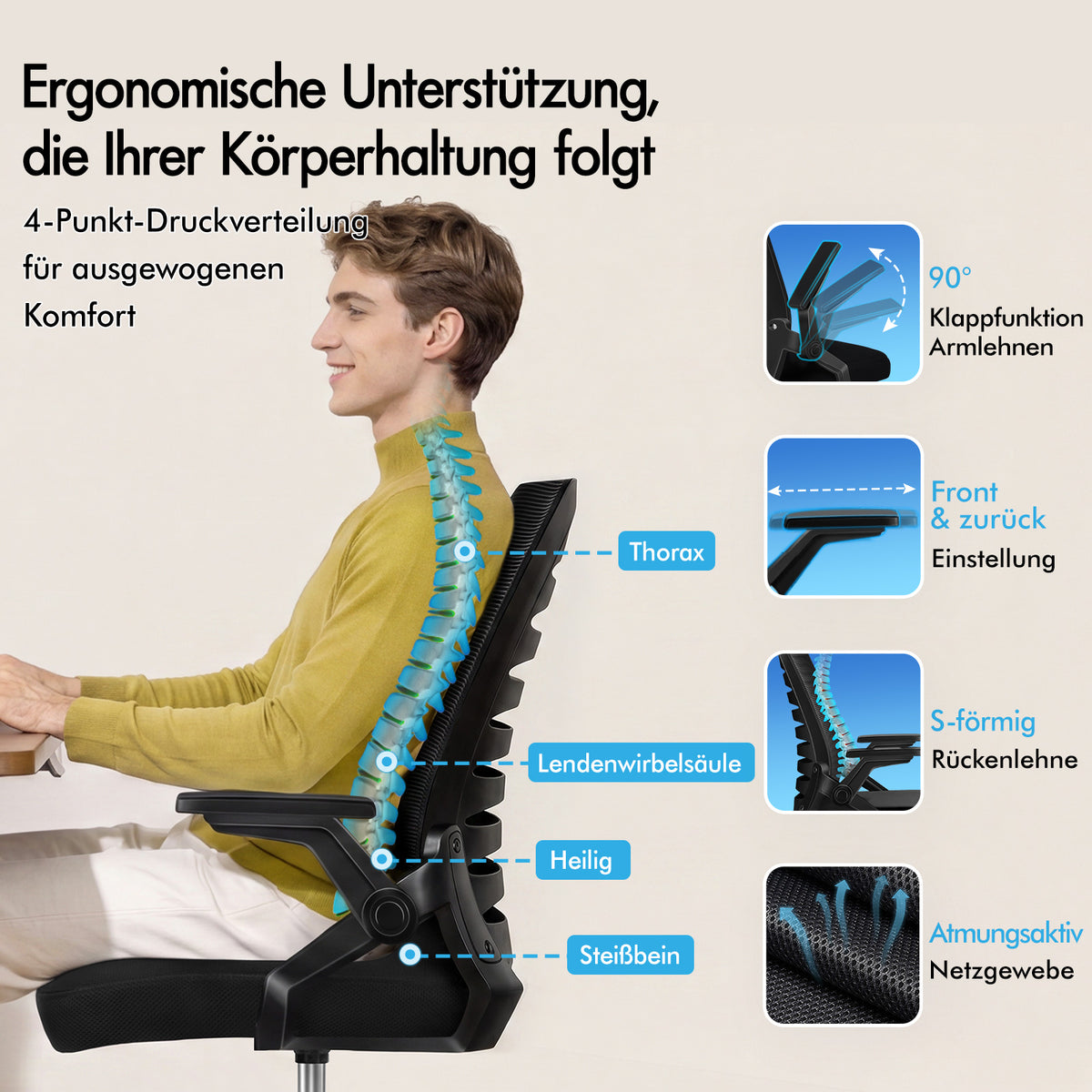 ALFORDSON Mesh Bürostuhl Executive Computer Liege Stoff Racing Sitz Arbeit, Wale, Schwarz