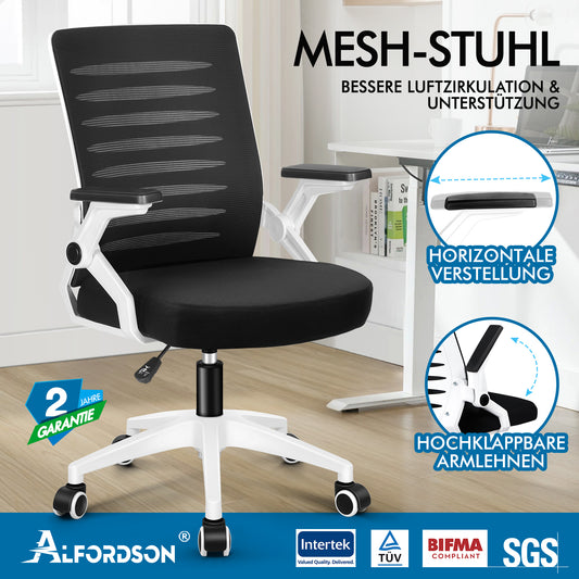 ALFORDSON Mesh Bürostuhl Executive Computer Liege Stoff Racing Sitz Arbeit, Wale, Schwarz & Weiß