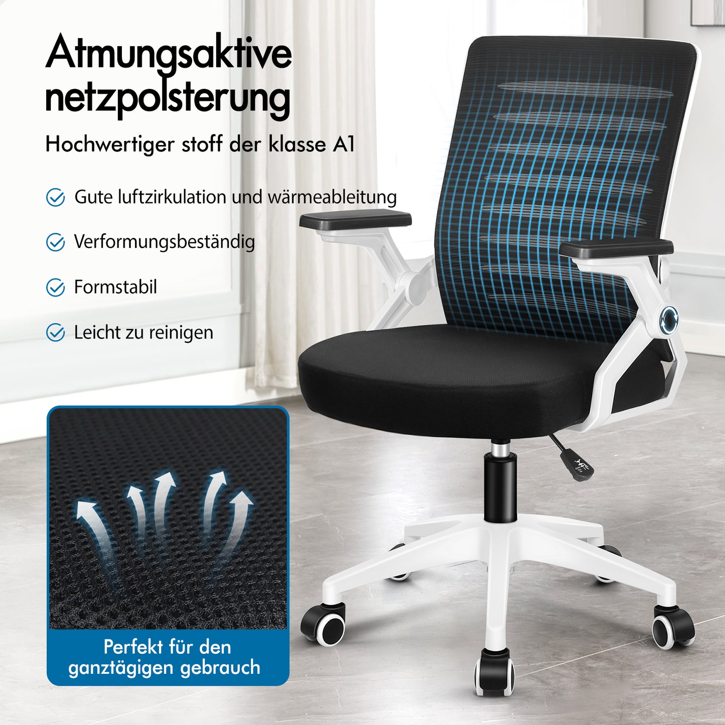 ALFORDSON Mesh Bürostuhl Executive Computer Liege Stoff Racing Sitz Arbeit, Wale, Schwarz & Weiß