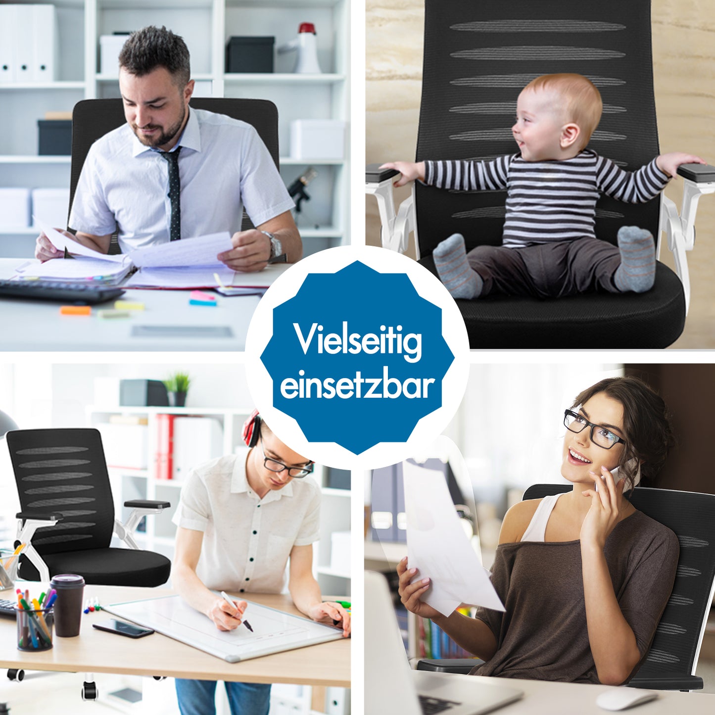 ALFORDSON Mesh Bürostuhl Executive Computer Liege Stoff Racing Sitz Arbeit, Wale, Schwarz & Weiß