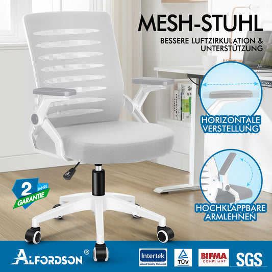 ALFORDSON Mesh Bürostuhl Executive Computer Liege Stoff Racing Sitz Arbeit, Wale, Weiß & Grau