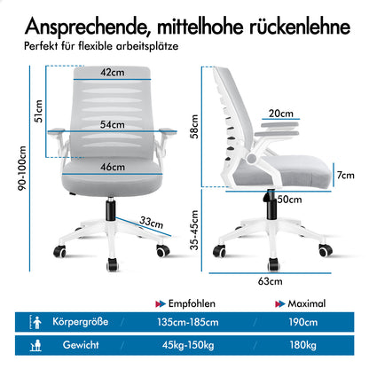 ALFORDSON Mesh Bürostuhl Executive Computer Liege Stoff Racing Sitz Arbeit, Wale, Weiß & Grau