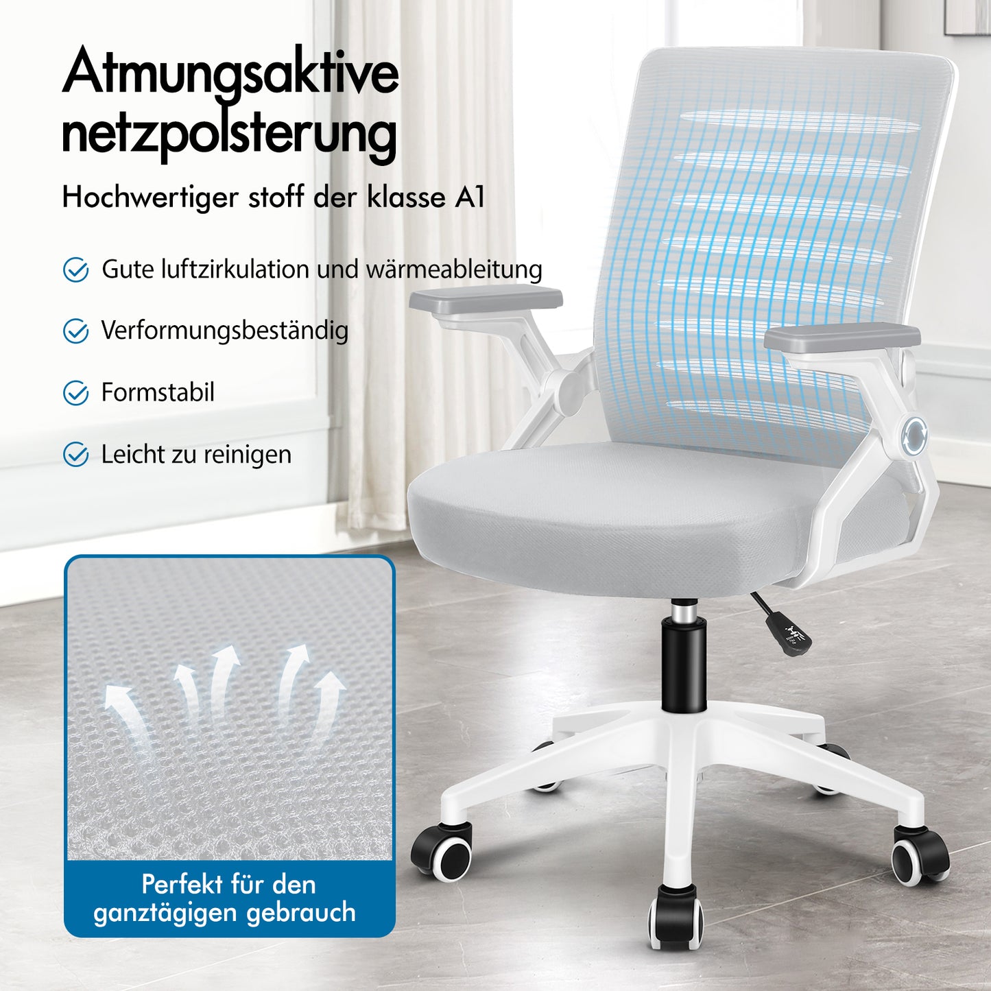 ALFORDSON Mesh Bürostuhl Executive Computer Liege Stoff Racing Sitz Arbeit, Wale, Weiß & Grau