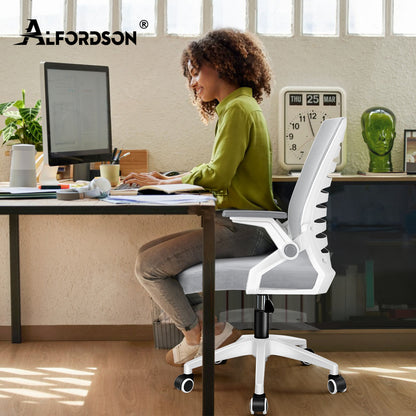 ALFORDSON Mesh Bürostuhl Executive Computer Liege Stoff Racing Sitz Arbeit, Wale, Weiß & Grau