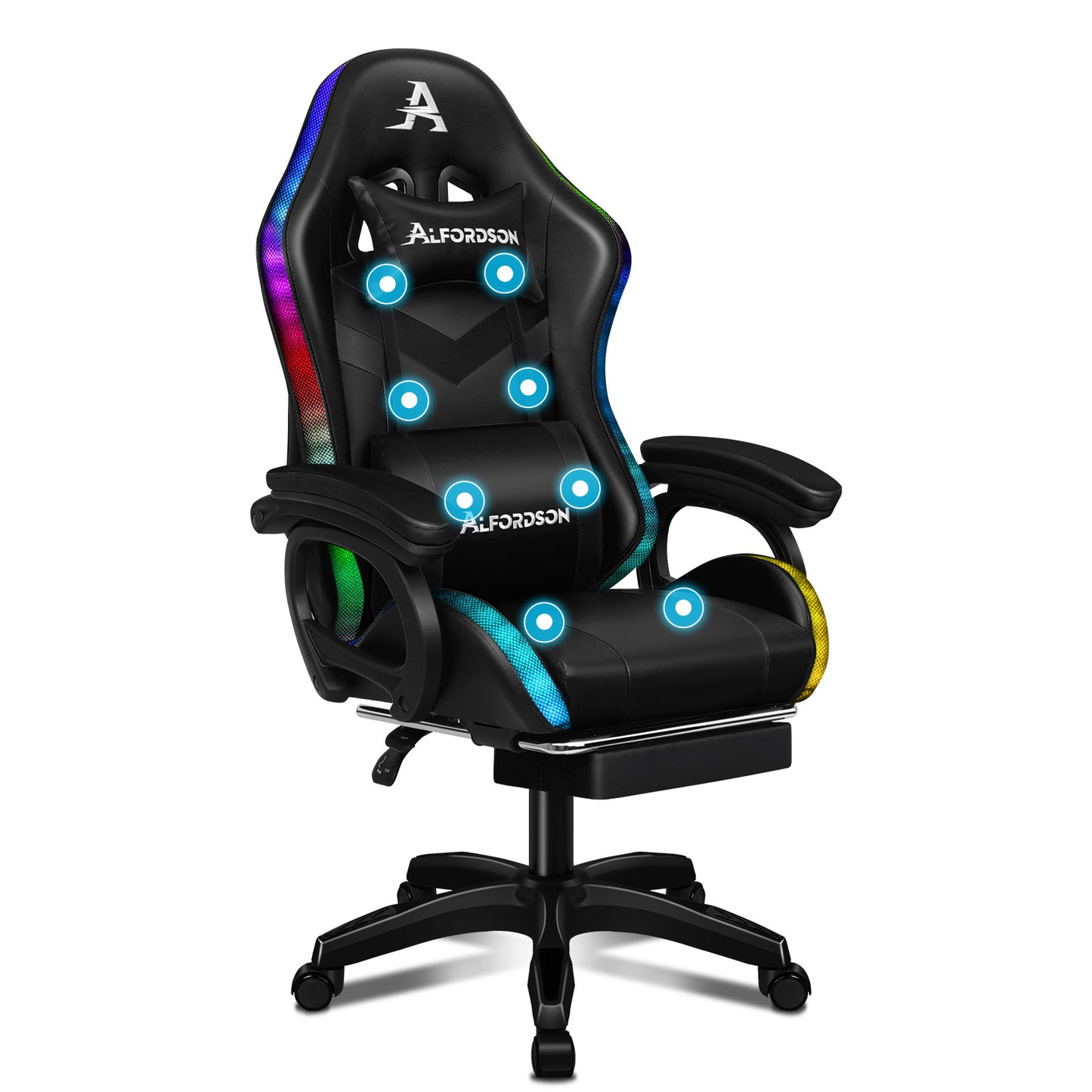 ALFORDSON Gaming Stuhl mit 8-Punkt Massage 12 Farben RGB LED-Licht Leder/Stoff