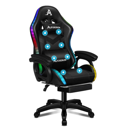ALFORDSON Gaming Stuhl mit 8-Punkt Massage 12 Farben RGB LED-Licht Leder/Stoff