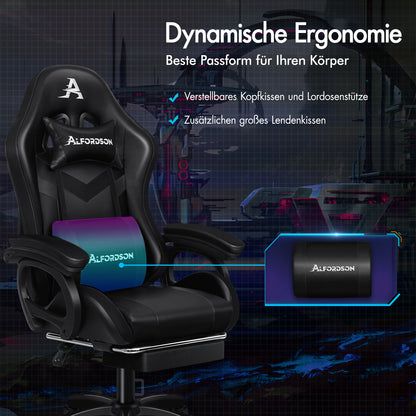 ALFORDSON Gaming Stuhl mit 8-Punkt Massage 12 Farben RGB LED-Licht Schwarz