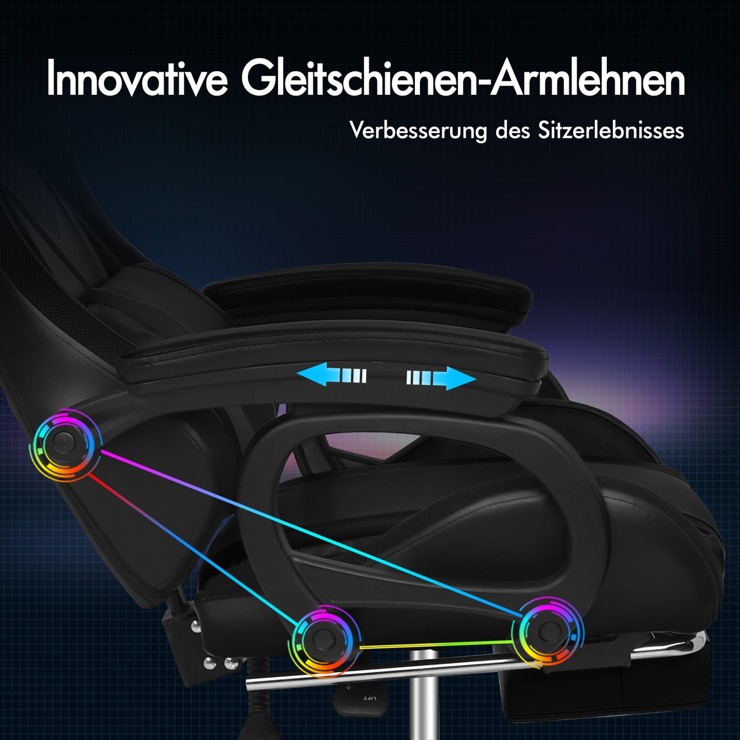 ALFORDSON Gaming Stuhl mit 8-Punkt Massage 12 Farben RGB LED-Licht Schwarz