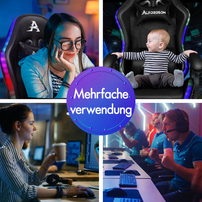 ALFORDSON Gaming Stuhl mit 8-Punkt Massage 12 Farben RGB LED-Licht Schwarz