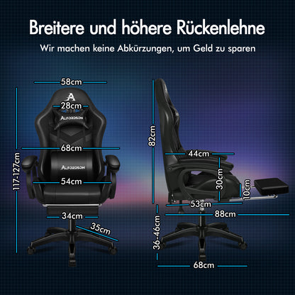 ALFORDSON Gaming Stuhl mit 8-Punkt Massage 12 Farben RGB LED-Licht Schwarz