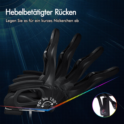 ALFORDSON Gaming Stuhl mit 8-Punkt Massage 12 Farben RGB LED-Licht Schwarz