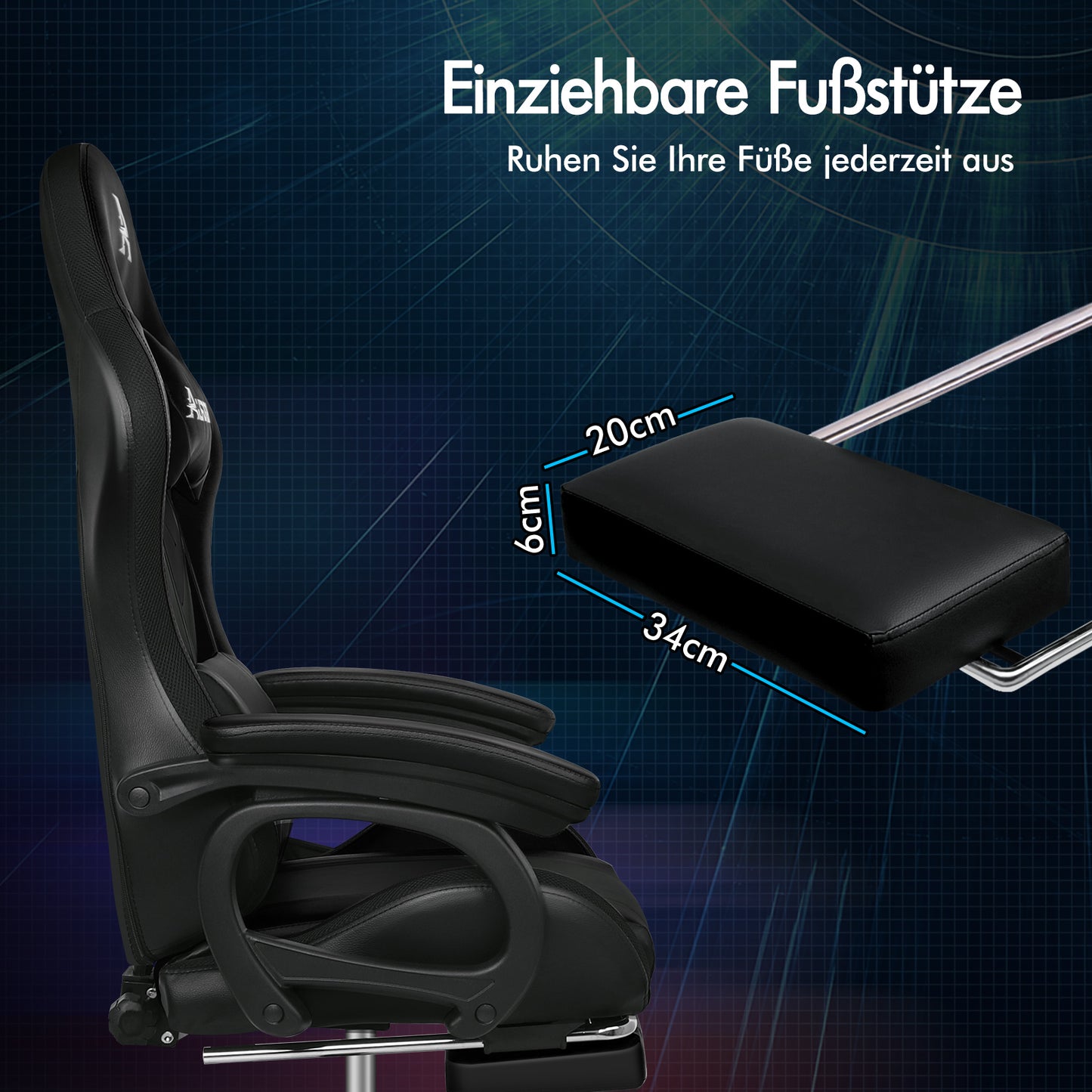 ALFORDSON Gaming Stuhl mit 8-Punkt Massage 12 Farben RGB LED-Licht Schwarz