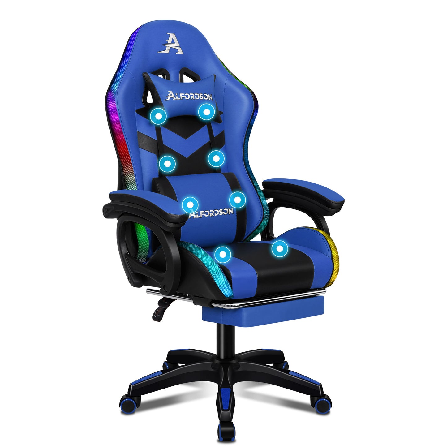 ALFORDSON Gaming Stuhl mit 8-Punkt Massage 12 Farben RGB LED-Licht Leder/Stoff