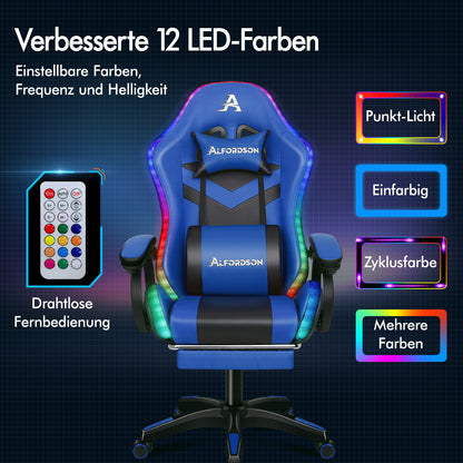 ALFORDSON Gaming Stuhl mit 8-Punkt Massage 12 Farben RGB LED-Licht Blau & Schwarz