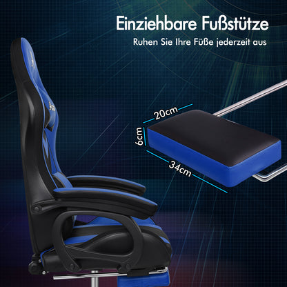 ALFORDSON Gaming Stuhl mit 8-Punkt Massage 12 Farben RGB LED-Licht Blau & Schwarz