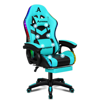ALFORDSON Gaming Stuhl mit 8-Punkt Massage 12 Farben RGB LED-Licht Leder/Stoff