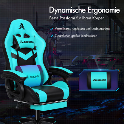 ALFORDSON Gaming Stuhl mit 8-Punkt Massage 12 Farben RGB LED-Licht Cyan Schwarz