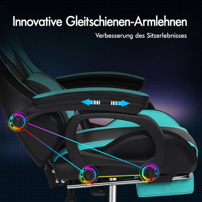 ALFORDSON Gaming Stuhl mit 8-Punkt Massage 12 Farben RGB LED-Licht Cyan Schwarz