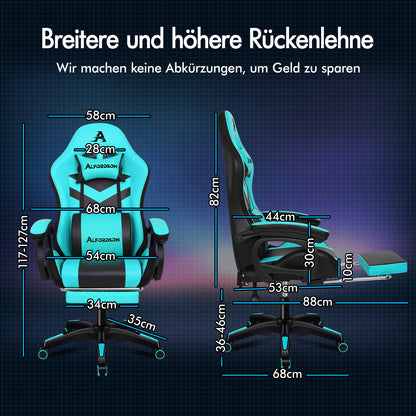 ALFORDSON Gaming Stuhl mit 8-Punkt Massage 12 Farben RGB LED-Licht Cyan Schwarz
