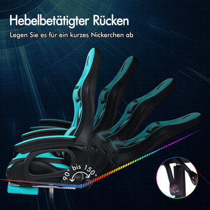 ALFORDSON Gaming Stuhl mit 8-Punkt Massage 12 Farben RGB LED-Licht Cyan Schwarz
