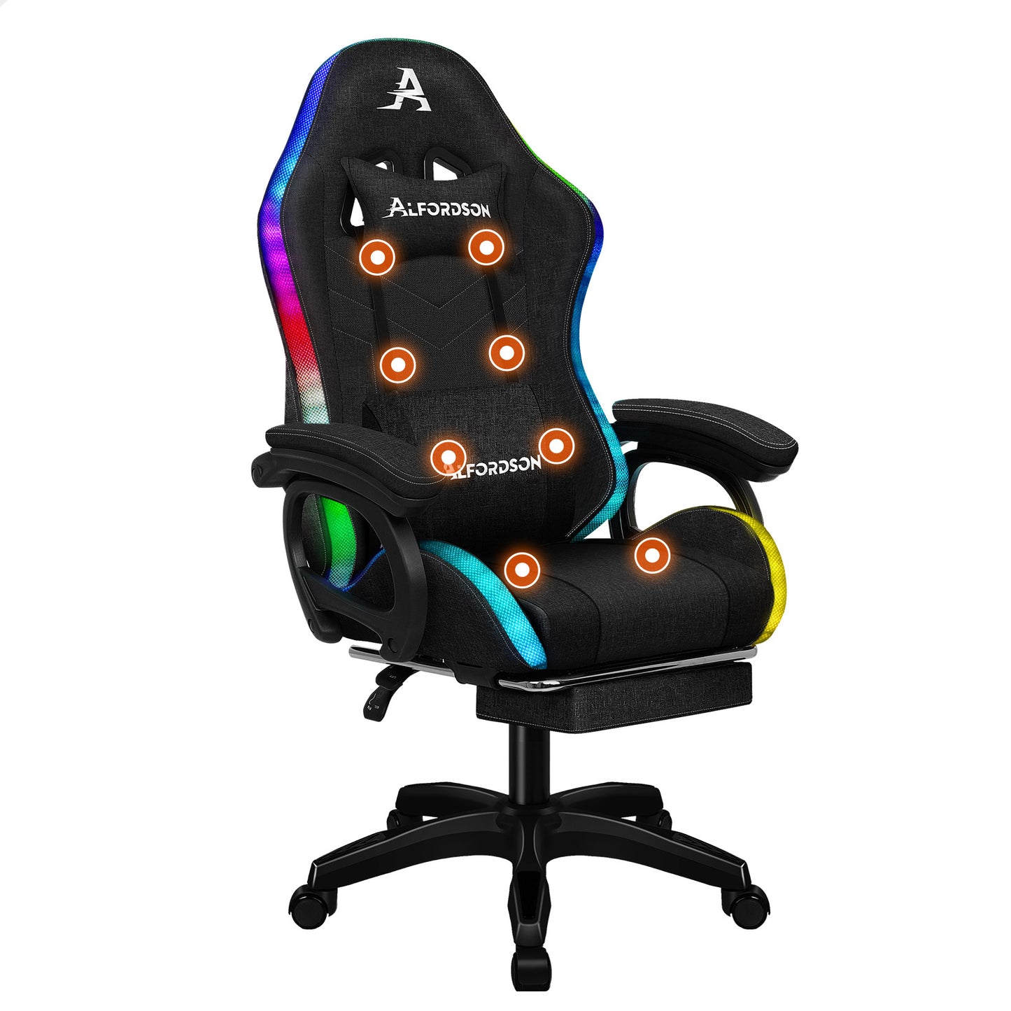 ALFORDSON Gaming Stuhl mit 8-Punkt Massage 12 Farben RGB LED-Licht Leder/Stoff