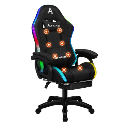 ALFORDSON Gaming Stuhl mit 8-Punkt Massage 12 Farben RGB LED-Licht Leder/Stoff
