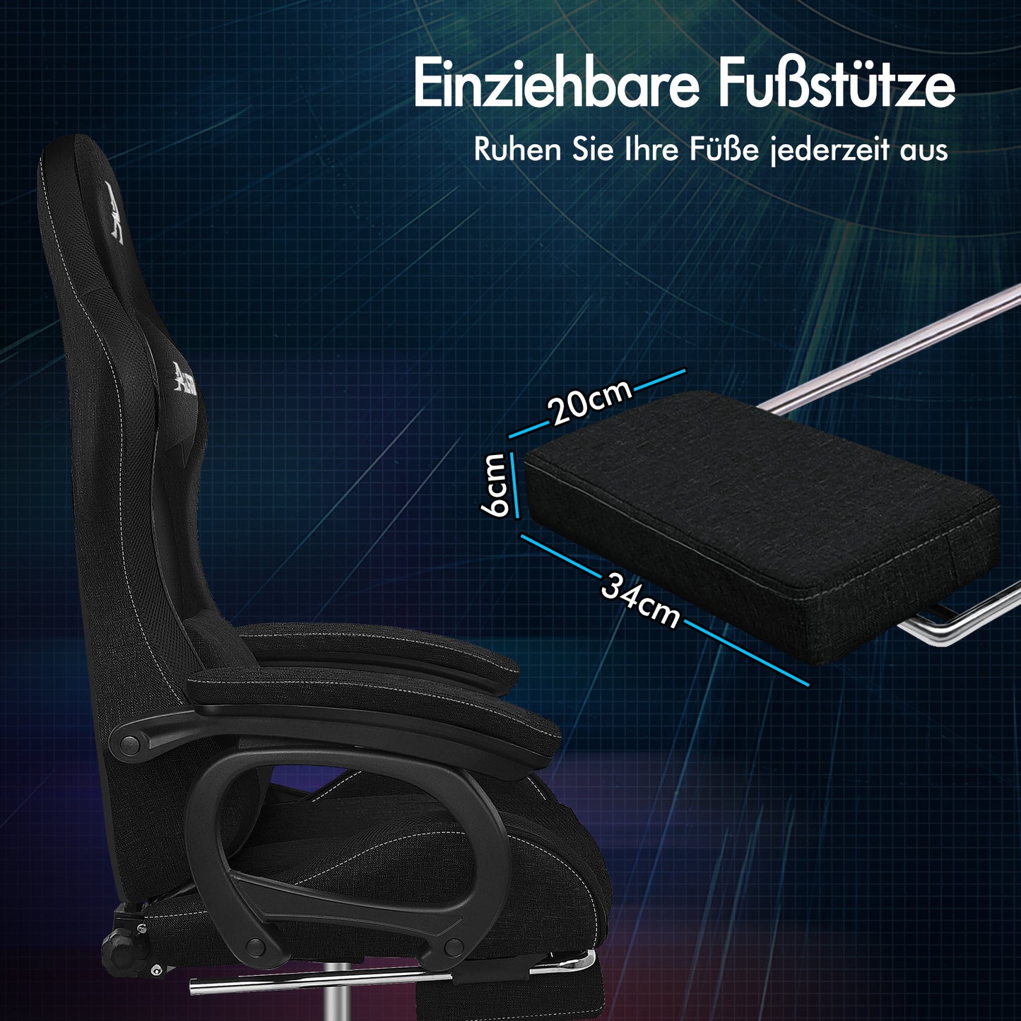 ALFORDSON Gaming Stuhl Büro 12 RGB LED Massage Computersitz Stoff Schwarz