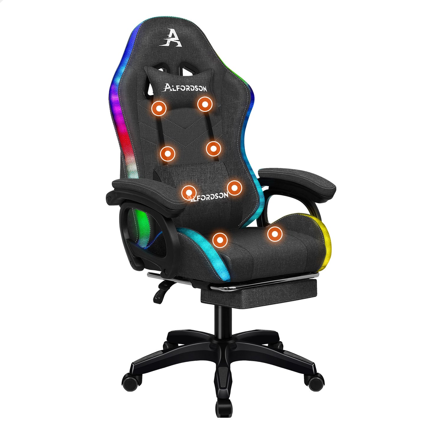 ALFORDSON Gaming Stuhl mit 8-Punkt Massage 12 Farben RGB LED-Licht Leder/Stoff