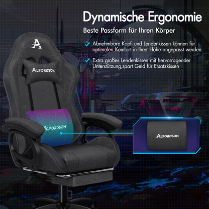 ALFORDSON Gaming Stuhl Büro 12 RGB LED Massage Computersitz Stoff Grau