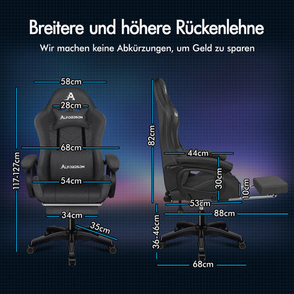 ALFORDSON Gaming Stuhl Büro 12 RGB LED Massage Computersitz Stoff Grau