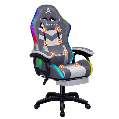ALFORDSON Gaming Stuhl mit 8-Punkt Massage 12 Farben RGB LED-Licht Leder/Stoff