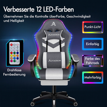 ALFORDSON Gaming Stuhl Büro 12 RGB LED Massage Computer Stoff Sitz Grau