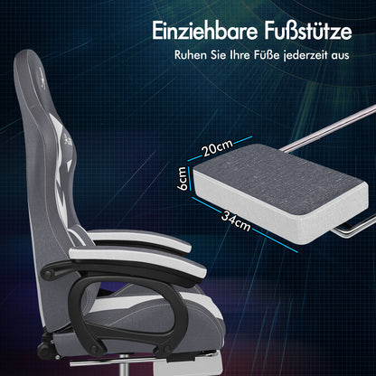 ALFORDSON Gaming Stuhl Büro 12 RGB LED Massage Computer Stoff Sitz Grau