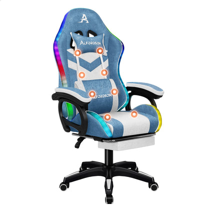 ALFORDSON Gaming Stuhl mit 8-Punkt Massage 12 Farben RGB LED-Licht Leder/Stoff