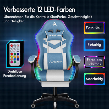 ALFORDSON Gaming Stuhl Büro 12 RGB LED Massage Computer Stoffsitz Blau