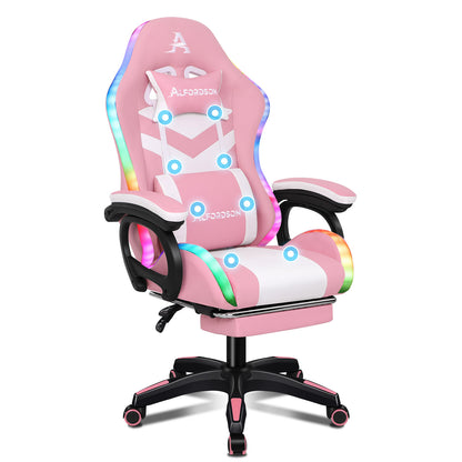 ALFORDSON Gaming Stuhl mit 8-Punkt Massage 12 Farben RGB LED-Licht Leder/Stoff