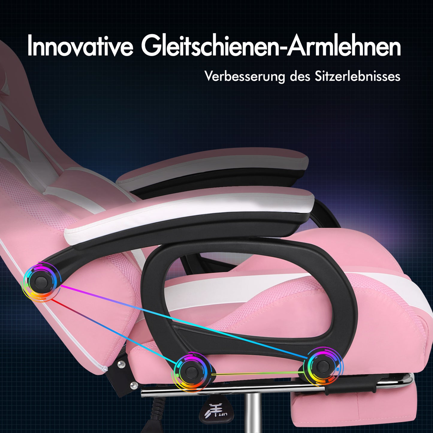 ALFORDSON Gaming Stuhl mit 8-Punkt Massage 12 Farben RGB LED-Licht Rosa & Weiß
