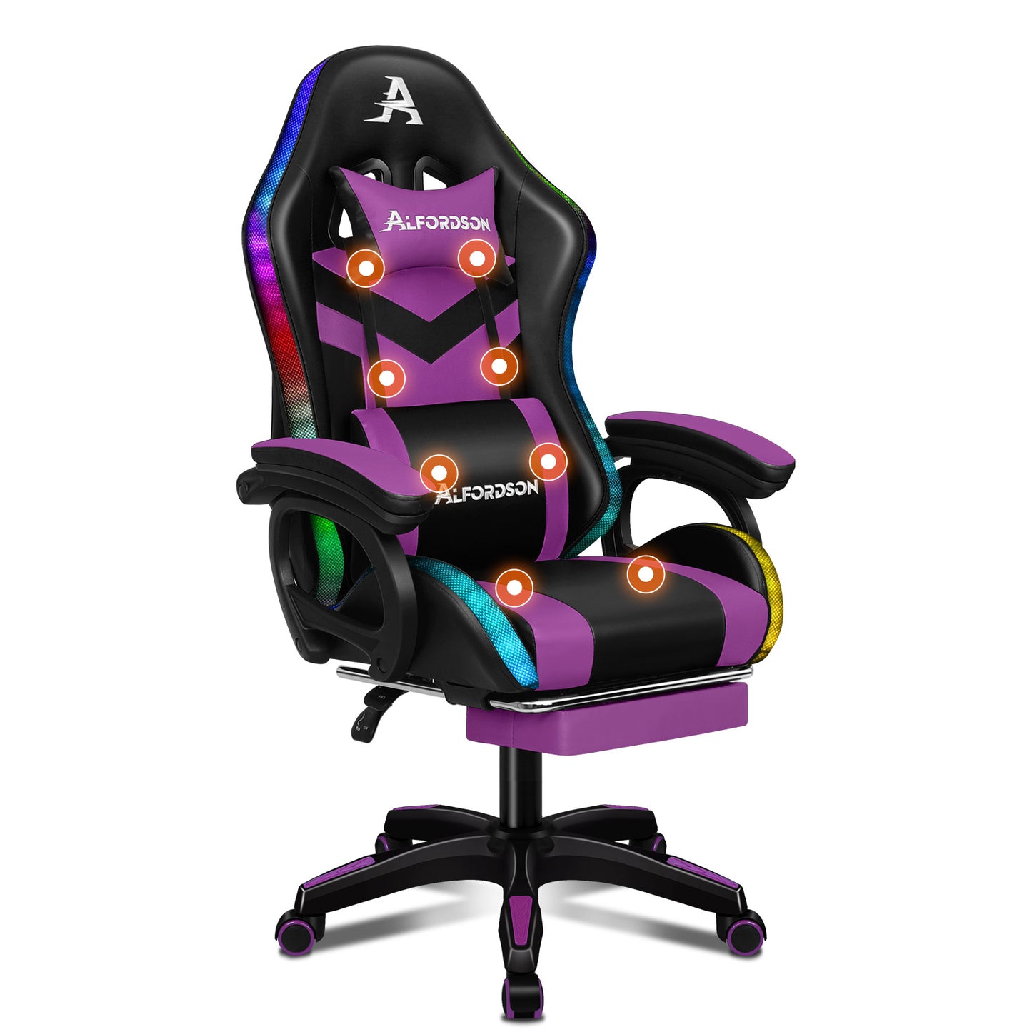 ALFORDSON Gaming Stuhl mit 8-Punkt Massage 12 Farben RGB LED-Licht Leder/Stoff