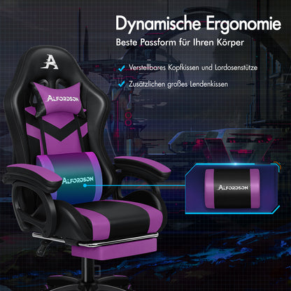 ALFORDSON Gaming Stuhl mit 8-Punkt Massage 12 Farben RGB LED-Licht Schwarz