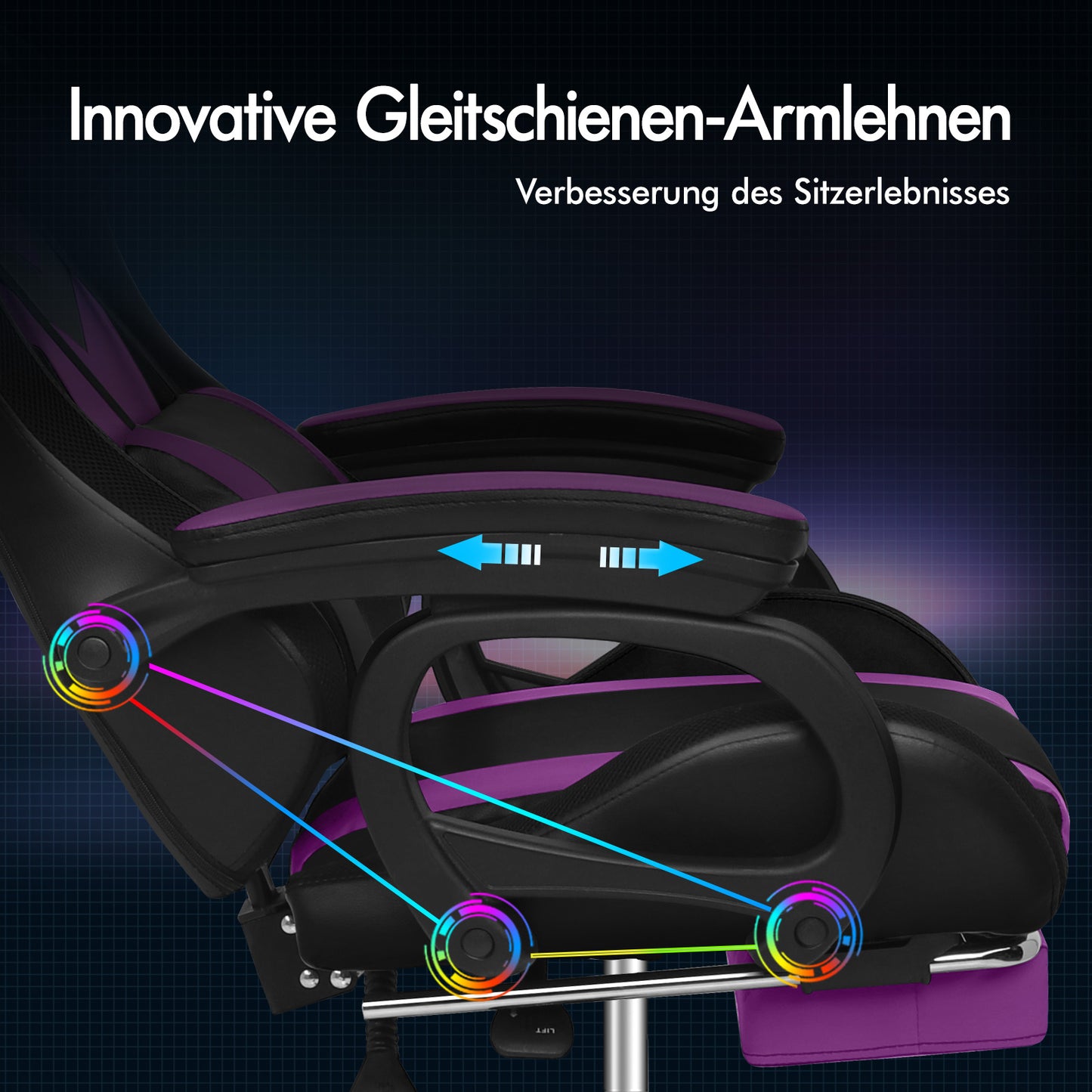 ALFORDSON Gaming Stuhl mit 8-Punkt Massage 12 Farben RGB LED-Licht Schwarz